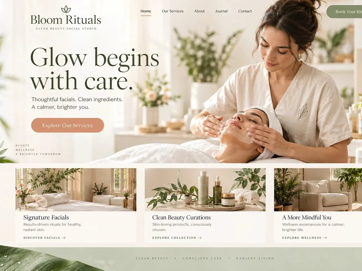 Sample website design concept for Beauty, Spa and Wellness