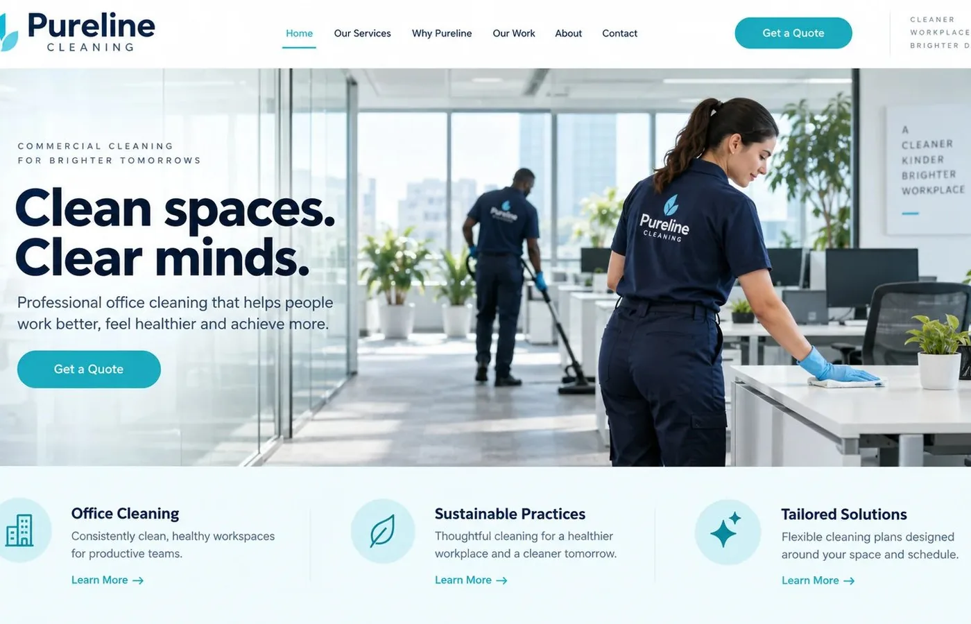 Desktop preview of a Cleaning and Facility Management website design