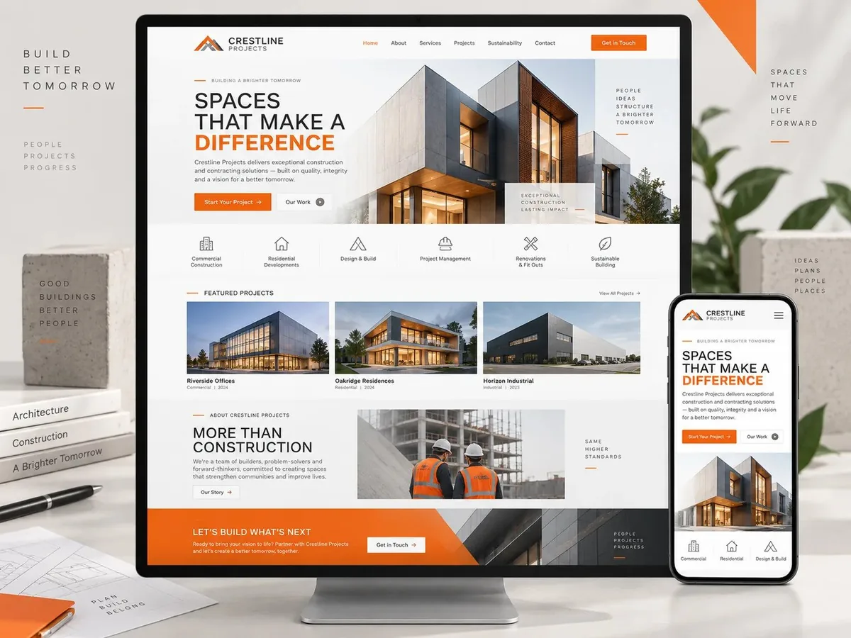 Sample website design concept for Construction and Contracting