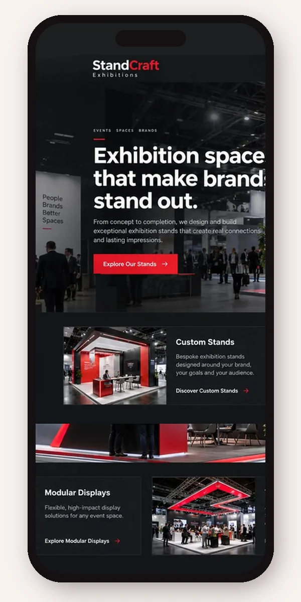 Mobile preview of a Events and Exhibitions website design