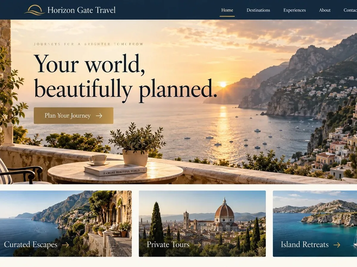 Sample website design concept for Travel and Tourism