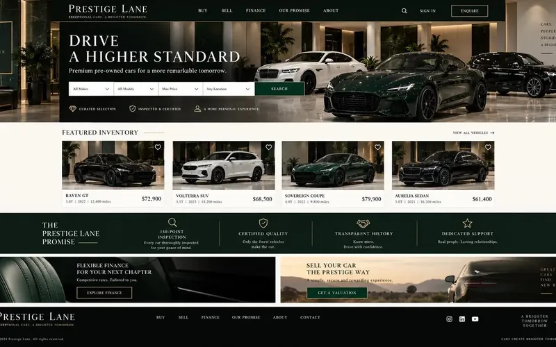 Prestige Lane — Automotive website concept design by NextGen