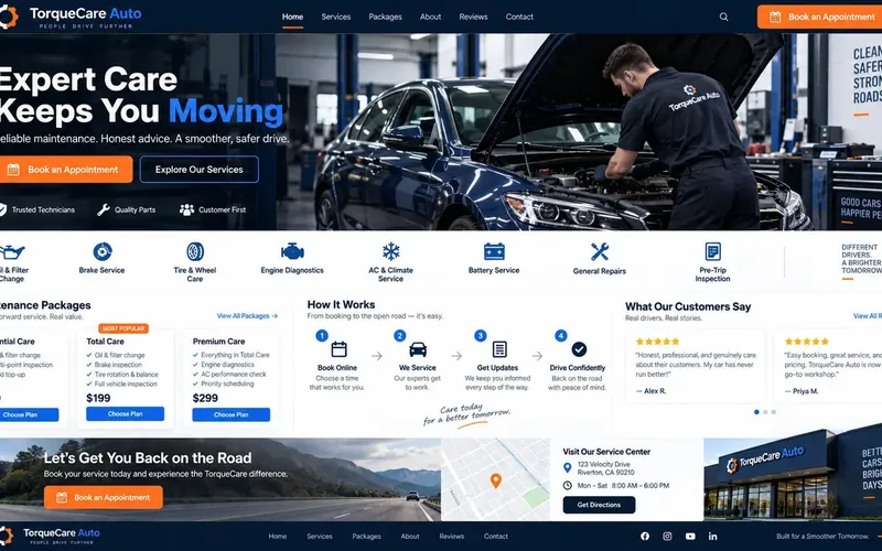 Torquecare Auto — Automotive website concept design by NextGen