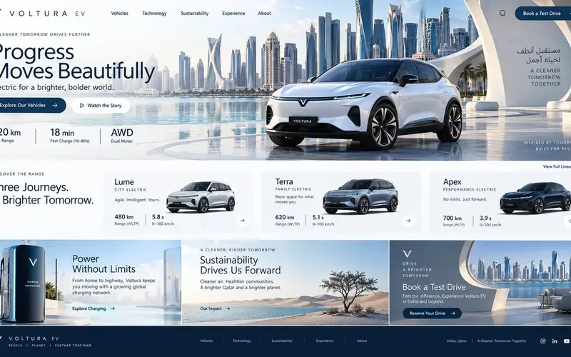 Voltura EV — Automotive website concept design by NextGen