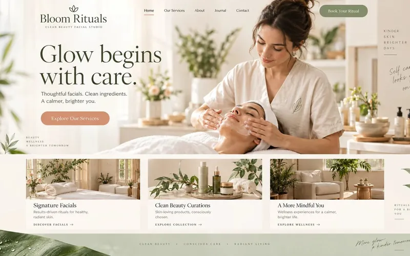 Bloom Rituals — Beauty, Spa & Wellness website concept design by NextGen