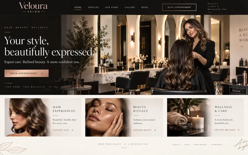 Veloura Salon — Beauty, Spa & Wellness website concept design by NextGen
