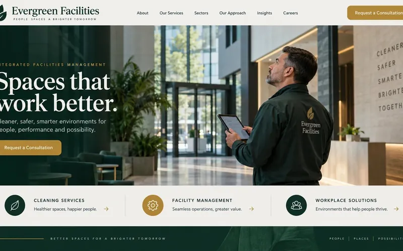 Evergreen Facilities — Cleaning & Facility Management website concept design by NextGen