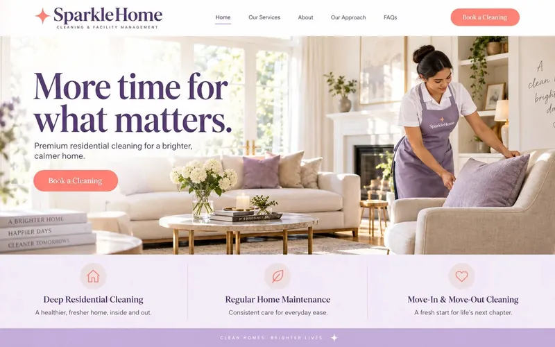 Sparklehome Residential — Cleaning & Facility Management website concept design by NextGen