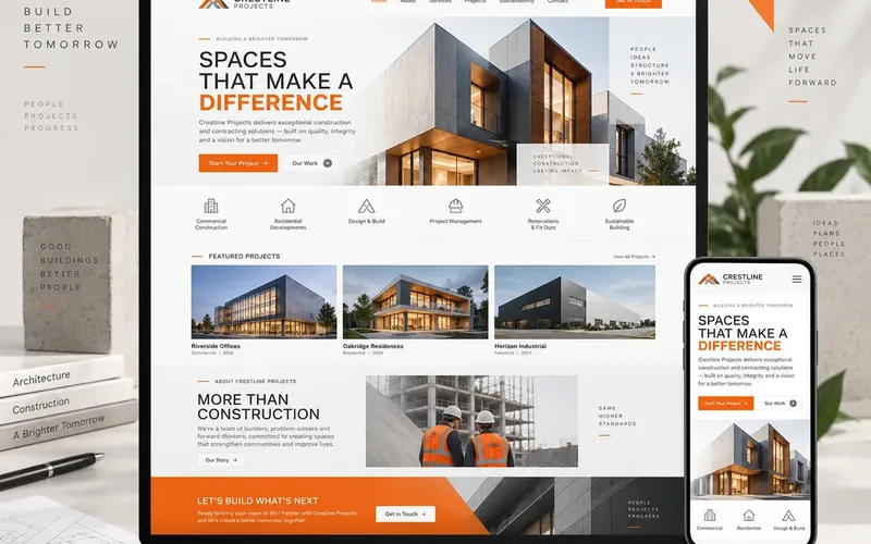 Crestline Projects — Construction & Contracting website concept design by NextGen