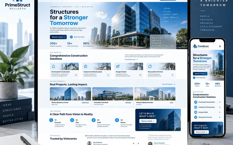 Primestruct Builders — Construction & Contracting website concept design by NextGen
