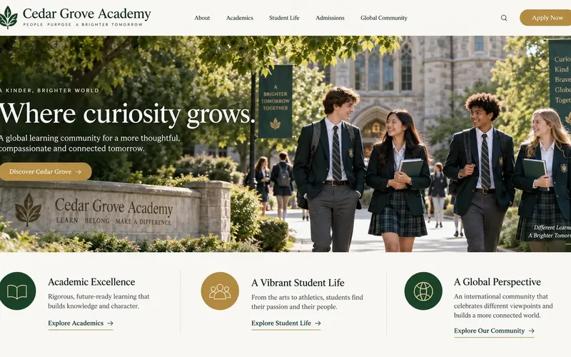 Cedar Grove Academy — Education & Training website concept design by NextGen