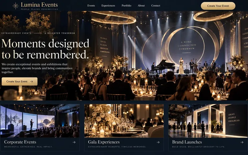 Lumina Events — Events & Exhibitions website concept design by NextGen
