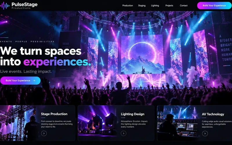 Pulsestage Productions — Events & Exhibitions website concept design by NextGen