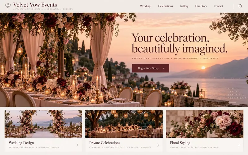 Velvet Vow — Events & Exhibitions website concept design by NextGen