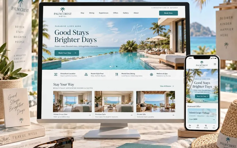 Palm Crest Hotel — Hotels & Hospitality website concept design by NextGen