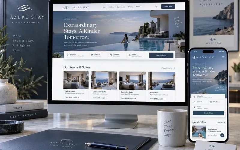 Azure Stay Hotels — Hotels & Hospitality website concept design by NextGen