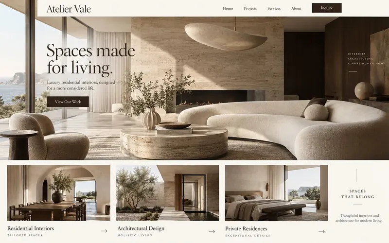 Atelier Vale Residential — Interior Design & Architecture website concept design by NextGen