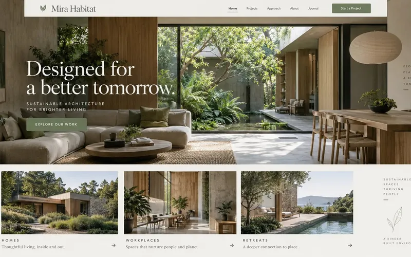 Mira Habitat Sustainable — Interior Design & Architecture website concept design by NextGen