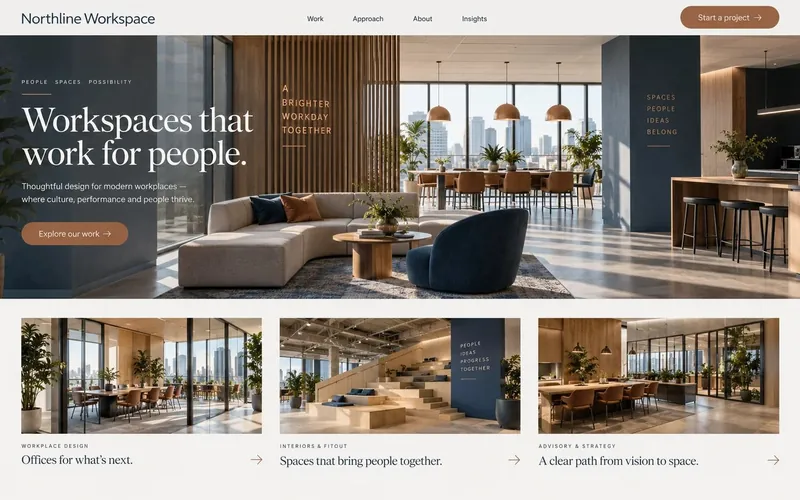 Northline Workspace — Interior Design & Architecture website concept design by NextGen