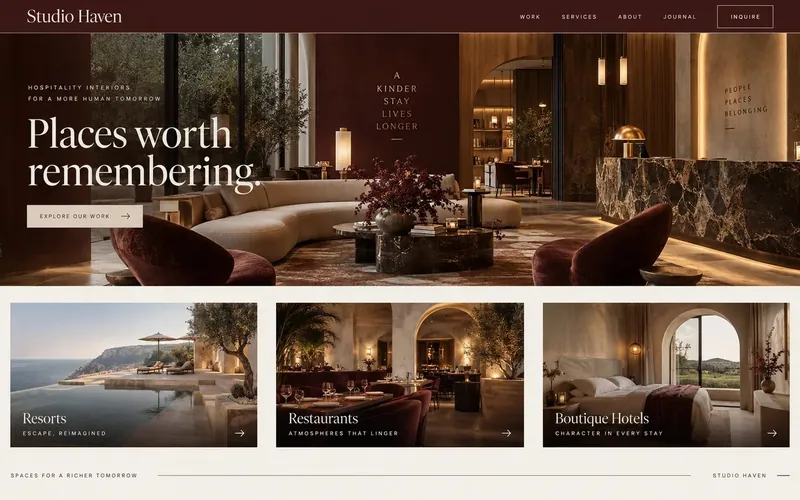 Studio Haven Hospitality — Interior Design & Architecture website concept design by NextGen