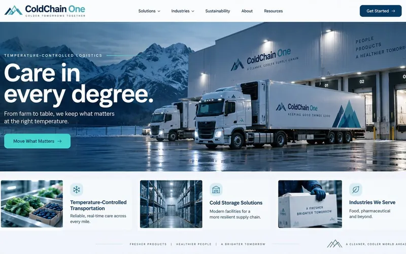 Coldchain One — Logistics & Transportation website concept design by NextGen