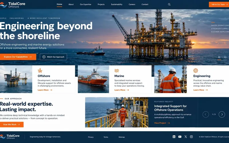 Tidalcore Offshore — Oil, Gas & Energy website concept design by NextGen
