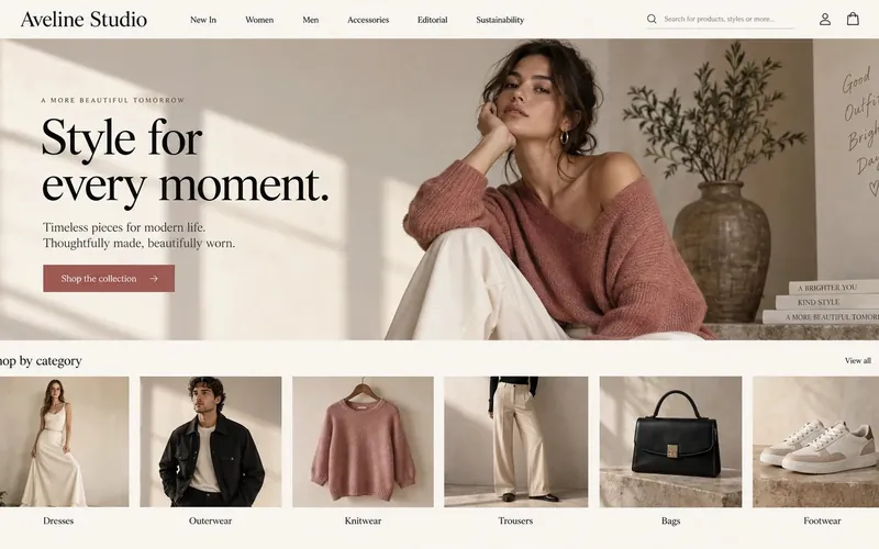 Aveline Fashion — Retail & E-Commerce website concept design by NextGen
