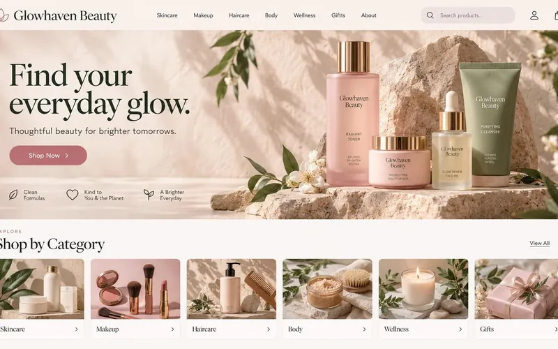 Glowhaven Beauty — Retail & E-Commerce website concept design by NextGen