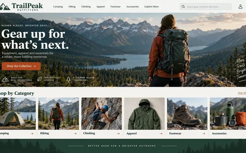 Trailpeak Outdoors — Retail & E-Commerce website concept design by NextGen