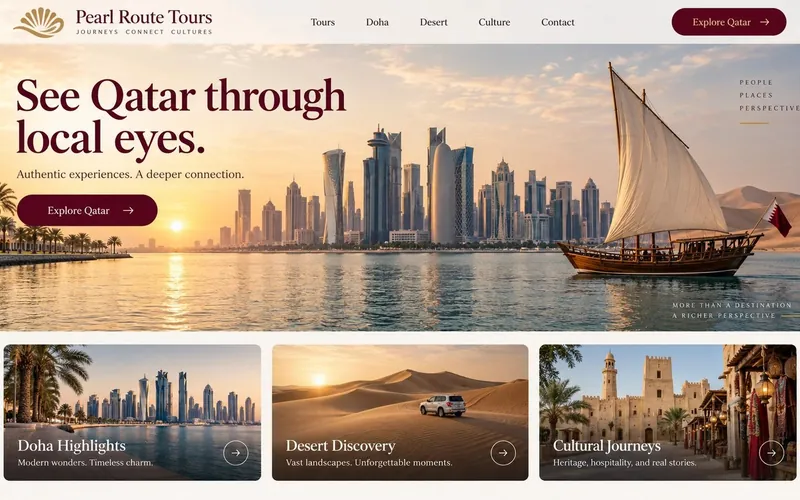 Pearl Route Tours — Travel & Tourism website concept design by NextGen