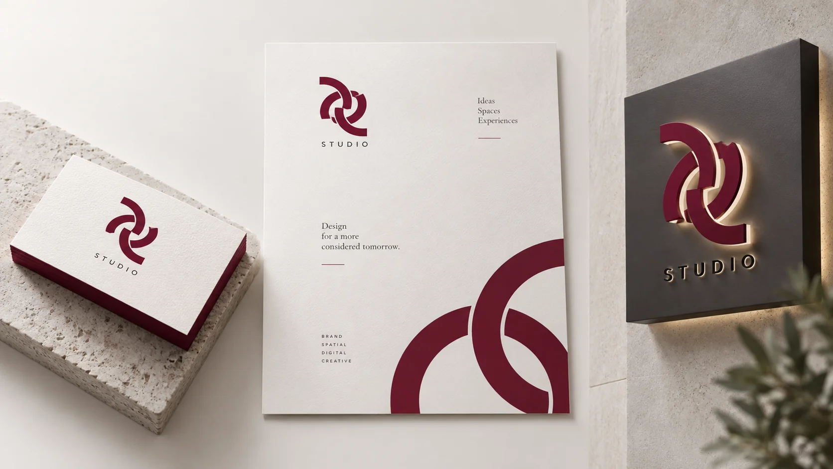 Illustrative logo design sample designs in realistic mockups